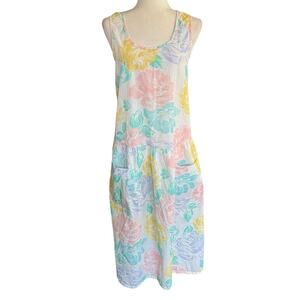 Vtg 80s Jennifer Dale Dress Dropwaist Floral Pastel Deadstock Cottagecore Retro